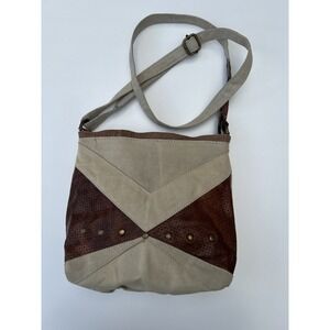MONA B Crossbody Purse Upcycled Prism Neutral Handbag w/ Leather Details Natural